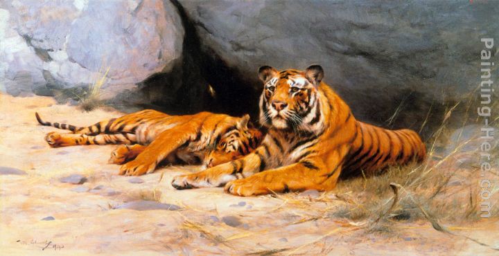 Tigers Resting painting - Wilhelm Kuhnert Tigers Resting art painting